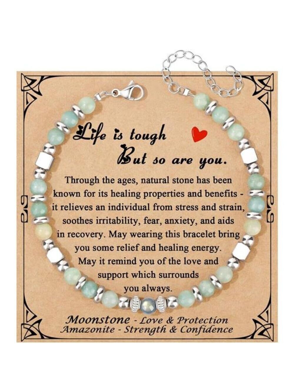 Moonstone Amazonite Bracelet for Women Adjustable Beaded Jewelry Gift for Her